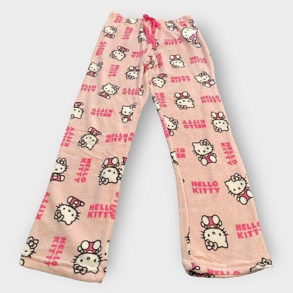 Hello Kitty Sanrio All Over Fuzzy Soft Touch Pajama Pants Womens size Large New - Picture 2 of 9